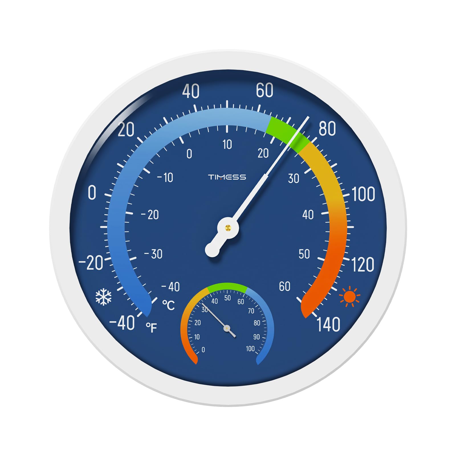 Photo 1 of Indoor Outdoor Thermo-Hygrometer, 10 Inch Battery-Free, Dual Dial Large Numbers Analog Wall Thermometer Hygrometer, Classic Temperature Humidity Monitor for Patio, Nursery, Storage (Blue)