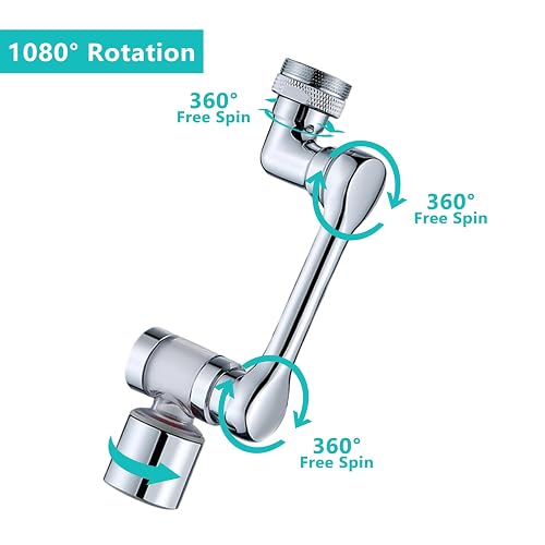 1080° Rotating Faucet Aerator – 2-Mode Flow (Bubble & Spray), Solid Brass, Fits 99% Of Kitchen & Bathroom Sinks – Universal Thread Adapters Included