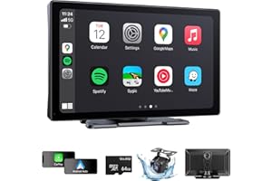 NINEYIN Wireless Carplay Screen for Car 4K Dash Cam, 9" Portable A-pple Carplay & Android Auto Car Stereo, HD Backup Camera,Bluetooth,GPS Navigation,FM,Siri,Mirror Link