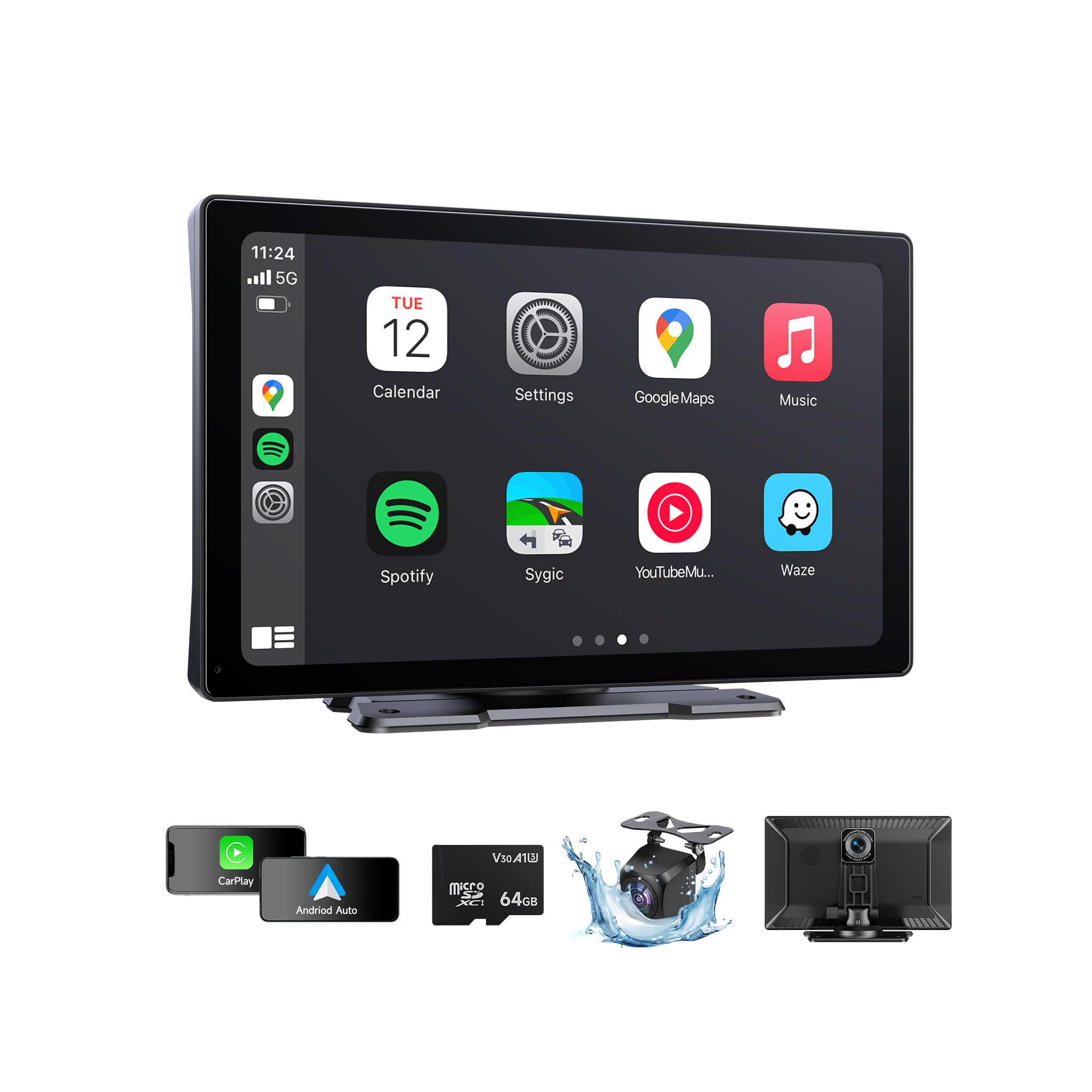 Photo 1 of Wireless Carplay Screen for Car 4K Dash Cam, 9" Portable A-pple Carplay & Android Auto Car Stereo, HD Backup Camera,Bluetooth,GPS Navigation,FM,Siri,Mirror Link