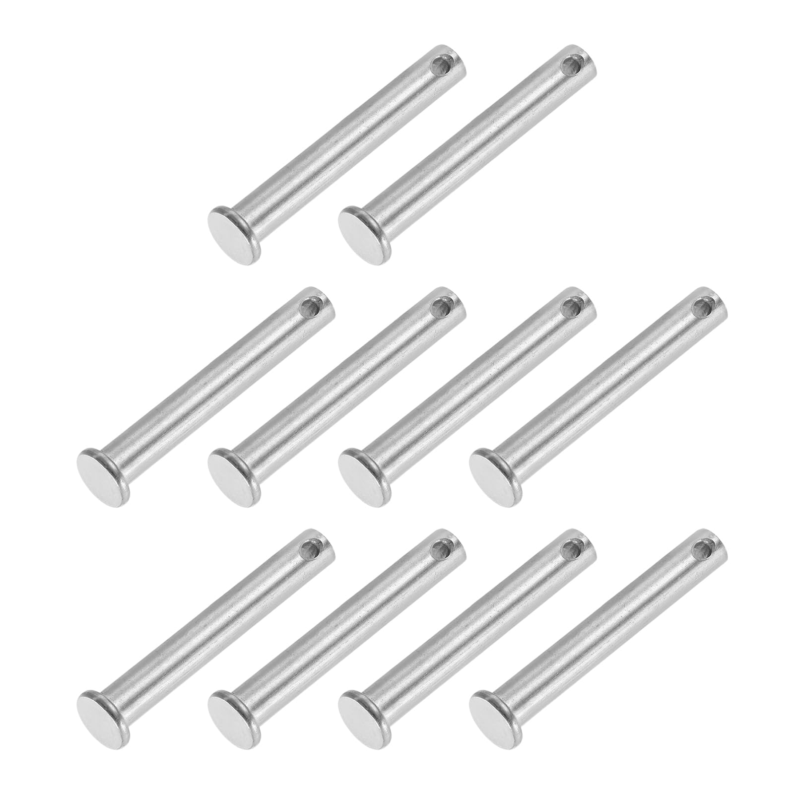 PATIKIL 8 x 55 Mm Single Hole Clevis Pins, 10 Pcs 304 Stainless Steel Flat Head Pin for Hitch Pin Lock Link Hinge Systems, Silver