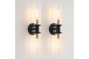 KUZZULL Wall Sconces Set of Two Black and Brass Gold 🔥🔥🔥 Wall Lamp Wall Lights with Clear Glass Shade Sconces Wall Lighting Wall Sconces Indoor Sconces Wall Decor Set of 2 Wall Scones, Wall Lights Set of 2