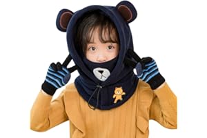 Kid Animal Hooded Scarf Girl Boy 3 in 1 Cute Cartoon Balaclava with Mask Winter Cycling Ski Children 3D Dinosaur Bear Beanies