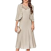 GRACE KARIN Mother of The Bride Dress - Wedding Guest Formal Evening Dress - Lace Sequins Midi Dress with Jacket