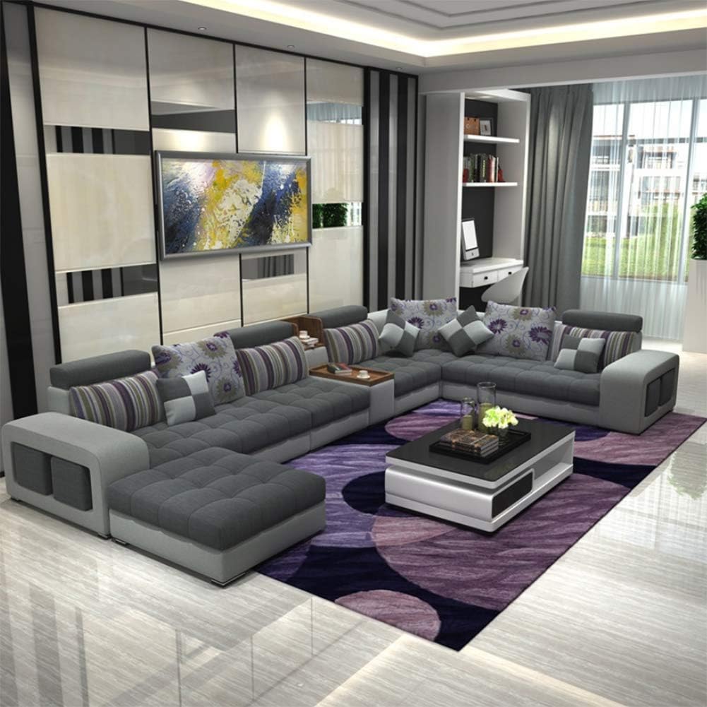 XIAOSUNSUN Simple and Modern U-Shaped Fabric Sofa Combination Removable and Washable,2