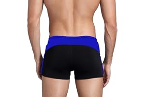 Easyglide Square Leg Suit Mens Comfortable Swimsuit for Polyester Fabric Shape Retention,Quick Drying (Black&Dazzling Blue, 34)