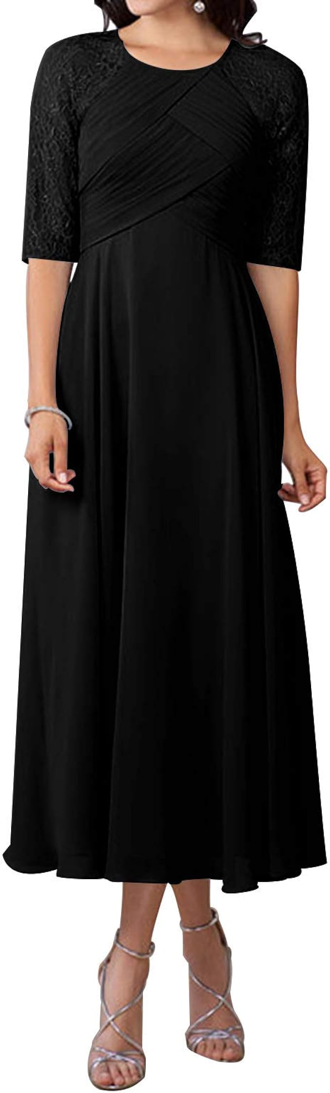 Mother of The Bride Dresses Chiffon Mothers Dress Lace Evening Party Gowns Tea Length Half 