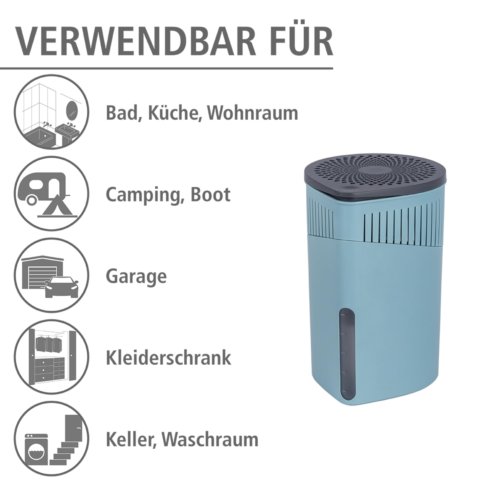 WENKO Raumentfeuchter Mod. Drop nachfüllbarer Luftentfeuchter für effektive Schimmelbekämpfung und Geruchsreduzierung 1 kg Granulatblock Türkis 5