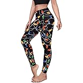 Eciodci Women's Ugly Christmas Leggings 3D Printed Xmas Lights Reindeer Snowflake High Waist Stretchy Tight Pants for Women