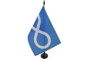 Metis People of Saskatchewan and Québec Table Flag 5'' x 8'' - metis Desk Flag 21 x 14 cm - Black Plastic Stick and Base - Dr