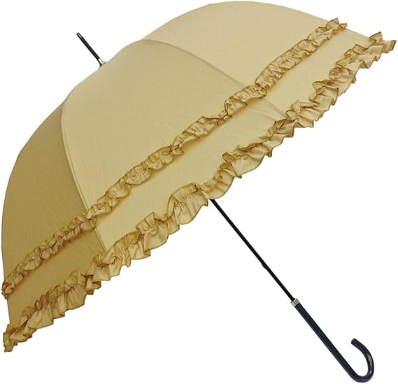 Amazon 傘 レディース 親骨58cm 無地 ダブルフリル 深張り型 グラスファイバー骨 手開き 雨傘 ベージュ 長傘 通販
