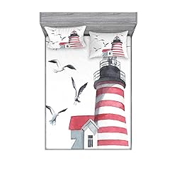 Ambesonne Lighthouse Fitted Sheet & Pillow Sham