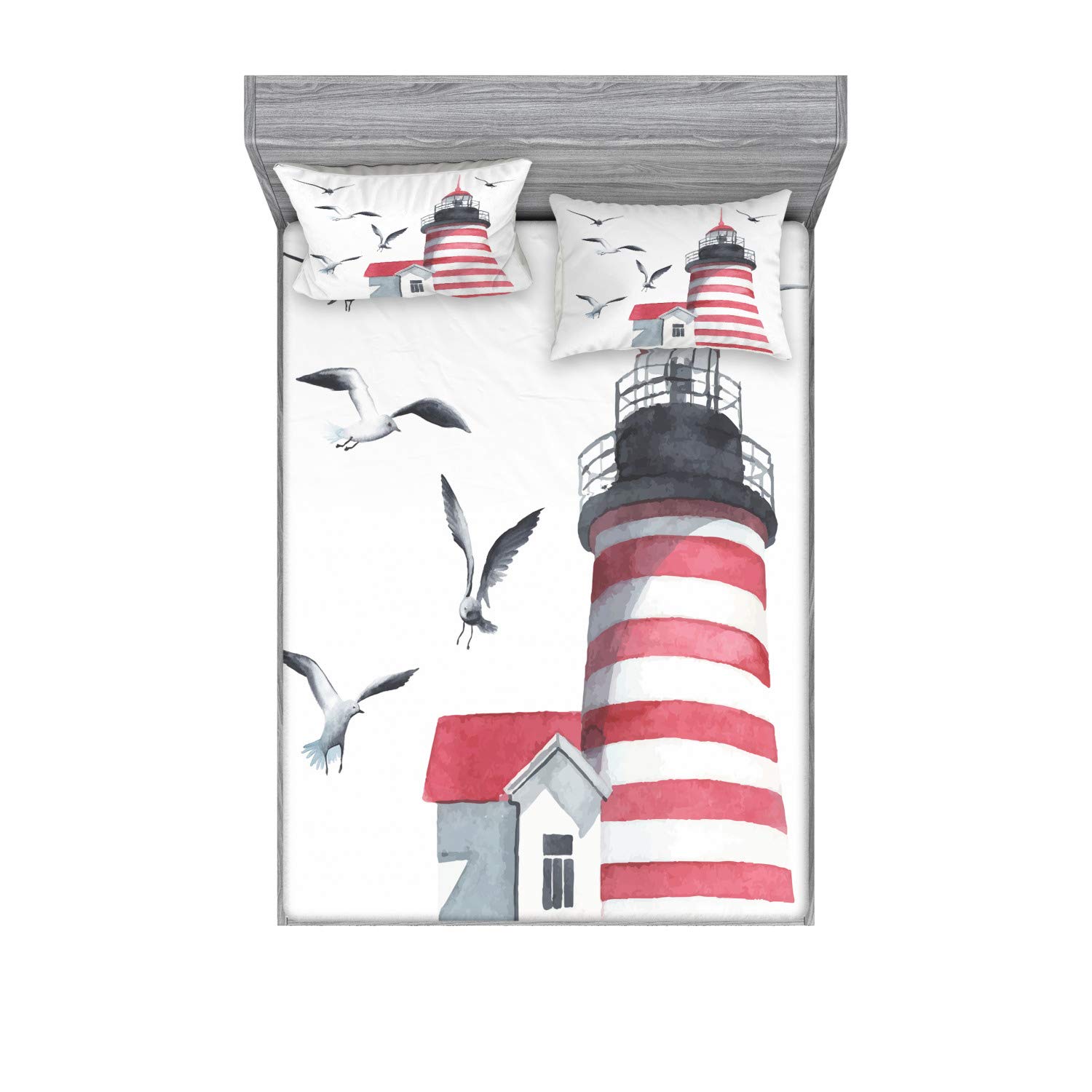 Ambesonne Lighthouse Fitted Sheet & Pillow Sham