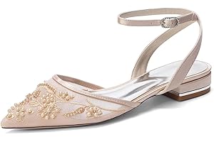 Mpvhxu Women's Lace Wedding Shoes for Bride Slingback Bridal Prom Flats