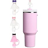 Amreich Ghost Straw Toppers for Stanley Cup, 3 PCs Silicone Straw Cover Caps 10mm/0.4in Cute Stanley Cup Accessories for Halloween/Day of the Dead Gifts