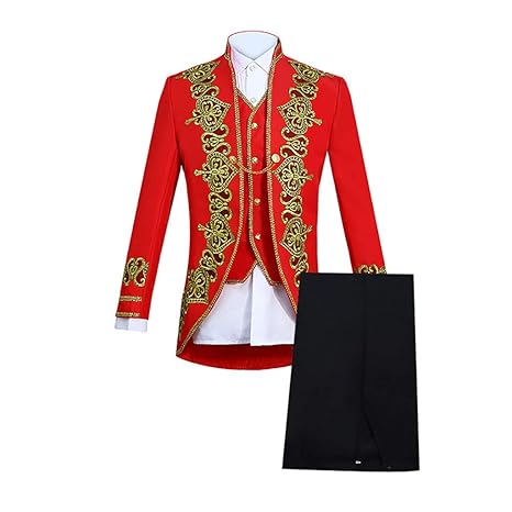 Zolimx Herren Slim Anzug Applique Leistungsanzug Frack Blazer Jacke Retro Gothic Steampunk Uniform Abendkleid Praty Kostüm Sm