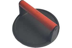 Firsgrill Burger Press 6.6" Round Heavy-Duty Cast Iron Smash Meat Steak with Wood Handle for Blackstone Weber Treager Griddle Grills (YPX) (6.5" Round)