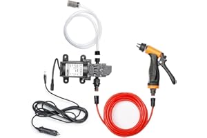 Bang4buck Portable Intelligent Electric Pressure Washer Pump 100W 160 PSI 12V Portable Pressure Powerful Washing Kit with 21.3 Feet PVC Hose for Home, Car, Garden, Projects (100 W-Black Hose)
