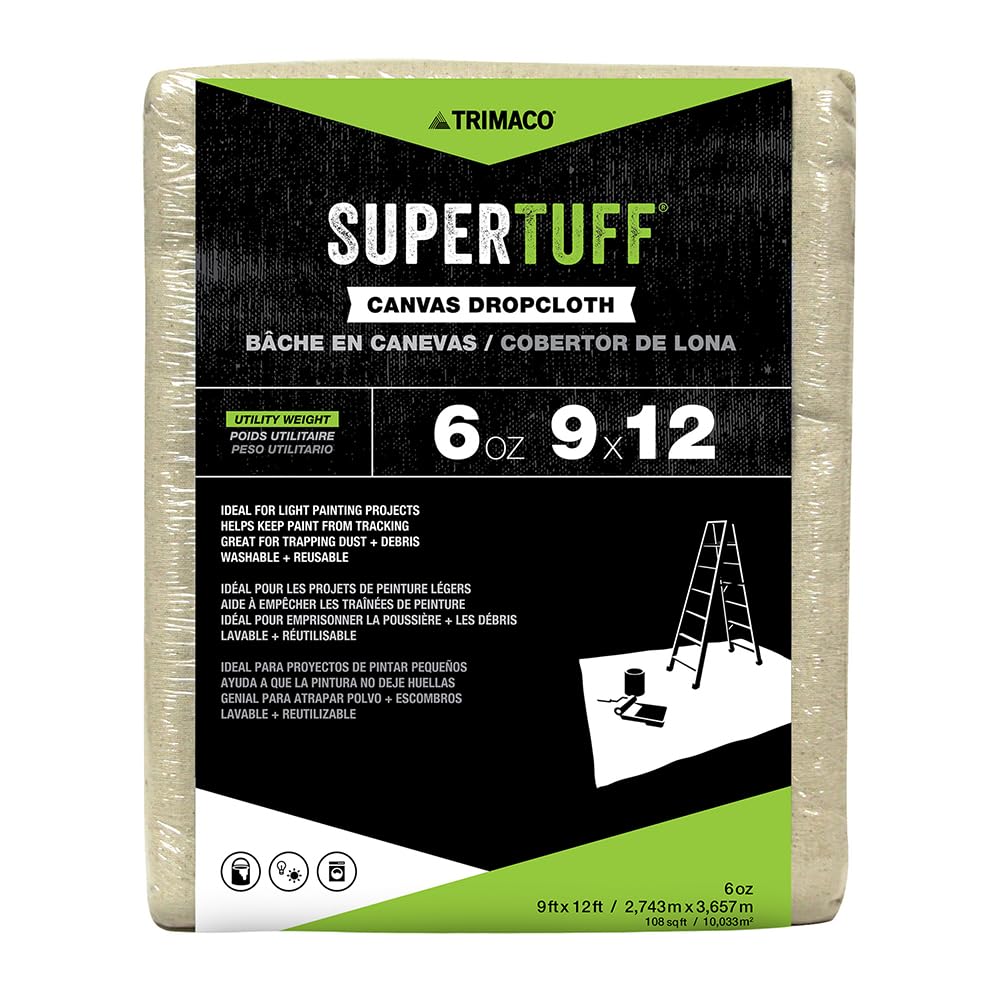 Trimaco SuperTuff 6 oz Thick Utility Weight Canvas Drop Cloth, 9-feet x 12-feet