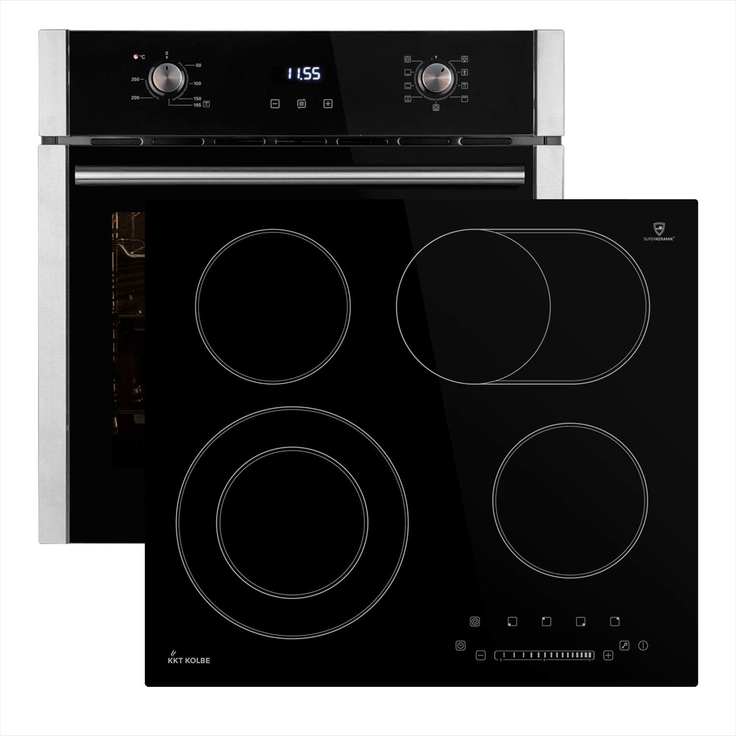 KKT KOLBE Autarkes Herdset: 60cm Einbau-Backofen EB8005ED + 59cm Glaskeramik-Kochfeld KFS59RL (Heißluft/Grill-/Bratsystem/Automatik-Timer/Dualzone) SET8005KFS