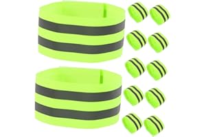 DIYEAH 12pcs Green Reflective Arm Bands with Wide Elastic Straps for Night Running Cycling Safety Gear