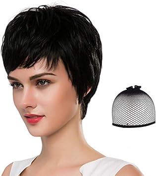 schwarze kurze haare perucke frau