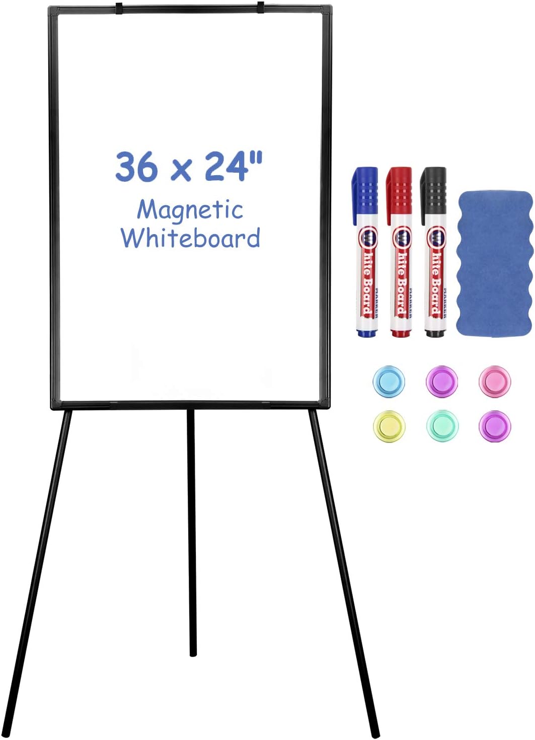Easel White Board, Magnetic Tripod Dry Erase Board 36 X 24 inch, Portable Standing Whiteboard Easel Adjustable Height with 6 Magnets, 3 Markers, 1 Magnetic Dry Eraser for School, Home, Office : Office Products