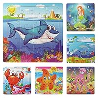 Muxihosn Wooden Jigsaw Puzzles with Storage Tray Ocean Set Kids Toys Preschool Learning Game for 3-5 Years Old Child,Boys,Girls,Pack of 6(Mermaid,Octopus,Shark,Starfish,Dolphin,Lobster)