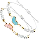 2PCS Butterfly Friendship Bracelet, Butterfly Matching Bracelets, Butterflies Couple Bracelets, Adjustable Strand Best Friends Bracelet for Women, Jewelry Gifts for Couples and Friend (Pink + Blue)
