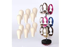 Wig Holder Head for 12-Heads Wig Stand Styling Storage, Multiple Wigs Display with 23in Mannequin Heads Tripod Metal Wig Orga
