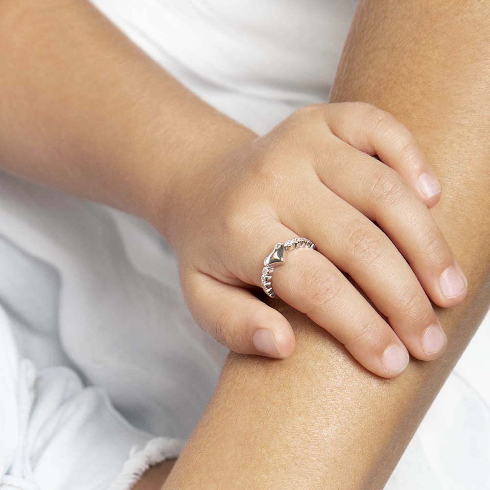 925 Sterling Silver Stunning Clear Cubic Zirconia Beautiful Heart Ring for Children to Preteens - Cute and Fashionable Round CZ Rings for Young Girls - Small Heart Ring Band Jewelry for Toddlers