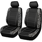Flying Banner car seat Covers Faux Leather Waterproof Easy Clean Easy Installation (Leopard Gray Leather Black, 2 Fronts)