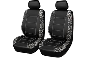 Flying Banner car seat Covers Faux Leather Waterproof Easy Clean Easy Installation (Leopard Gray Leather Black, 2 Fronts)