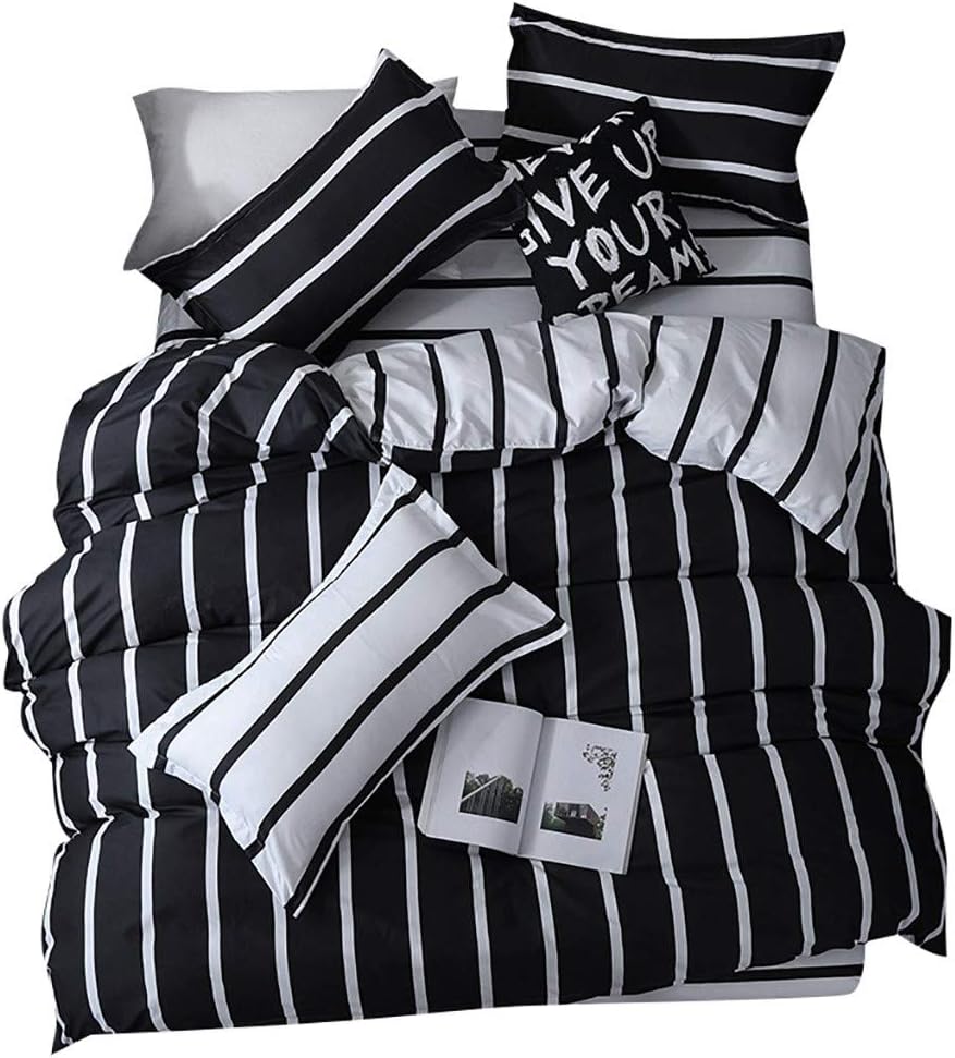 MyCozy Bedding Duvet Cover Set Washed Cotton Duvet Cover Set 3 Piece Natural Ultra Soft Modern Style Easy Care Bedding Set black White Includes x1 Duvet Cover x2 Pillowcases x1 Fitted Sheet