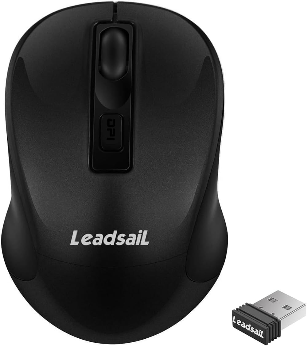 LeadsaiL Wireless Mouse 1600 DPI Silent Click 4 Buttons USB Windows Mac