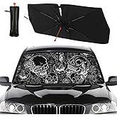 MSCPZH Car Windshield Sun Shade Umbrella Funny Skull Car Umbrella Sun Shade Cover Skeleton Windshield Umbrella Sun Shade for Car Umbrella Sunshade for Auto Sedan SUV