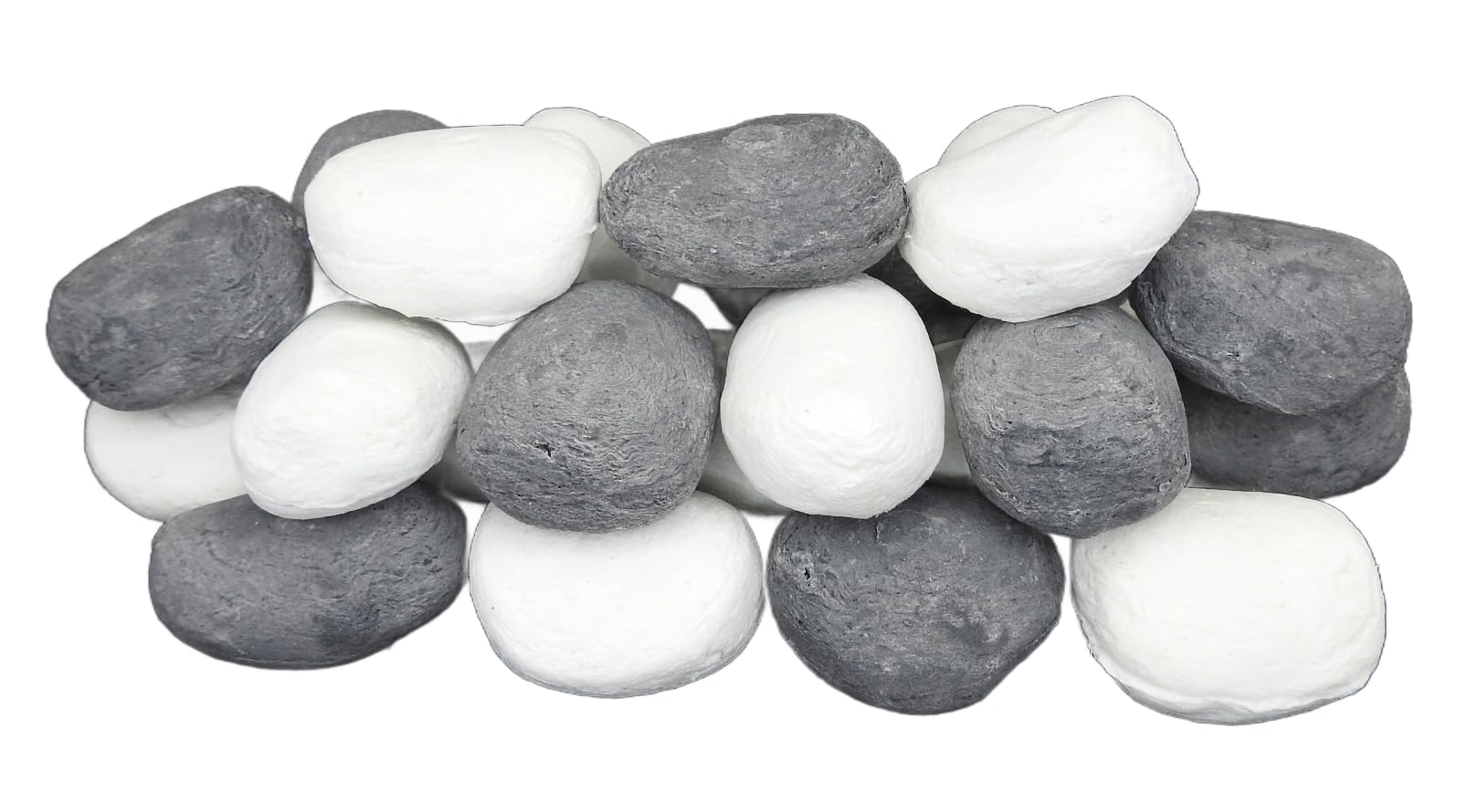The Stove Wizard Gas Fire Replacement Pebbles Coals 20 Ceramic Pebbles for Gas, LPG, Bio Ethanol and Electric Fires, 10 White and 10 Grey,Approximate size 60mm x 40mm x 40mm