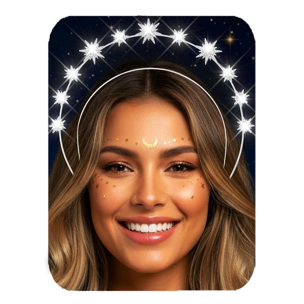 Zoestar Halo Crown Headband Star Crystal Hair Band Sparkly Rhinestone Headpiece Goddess Wedding Hair Tiara Party Costume Hair Accessories for Women and Girls,1 Pcs (Silver 1), 13.5x20cm, 1.0 count