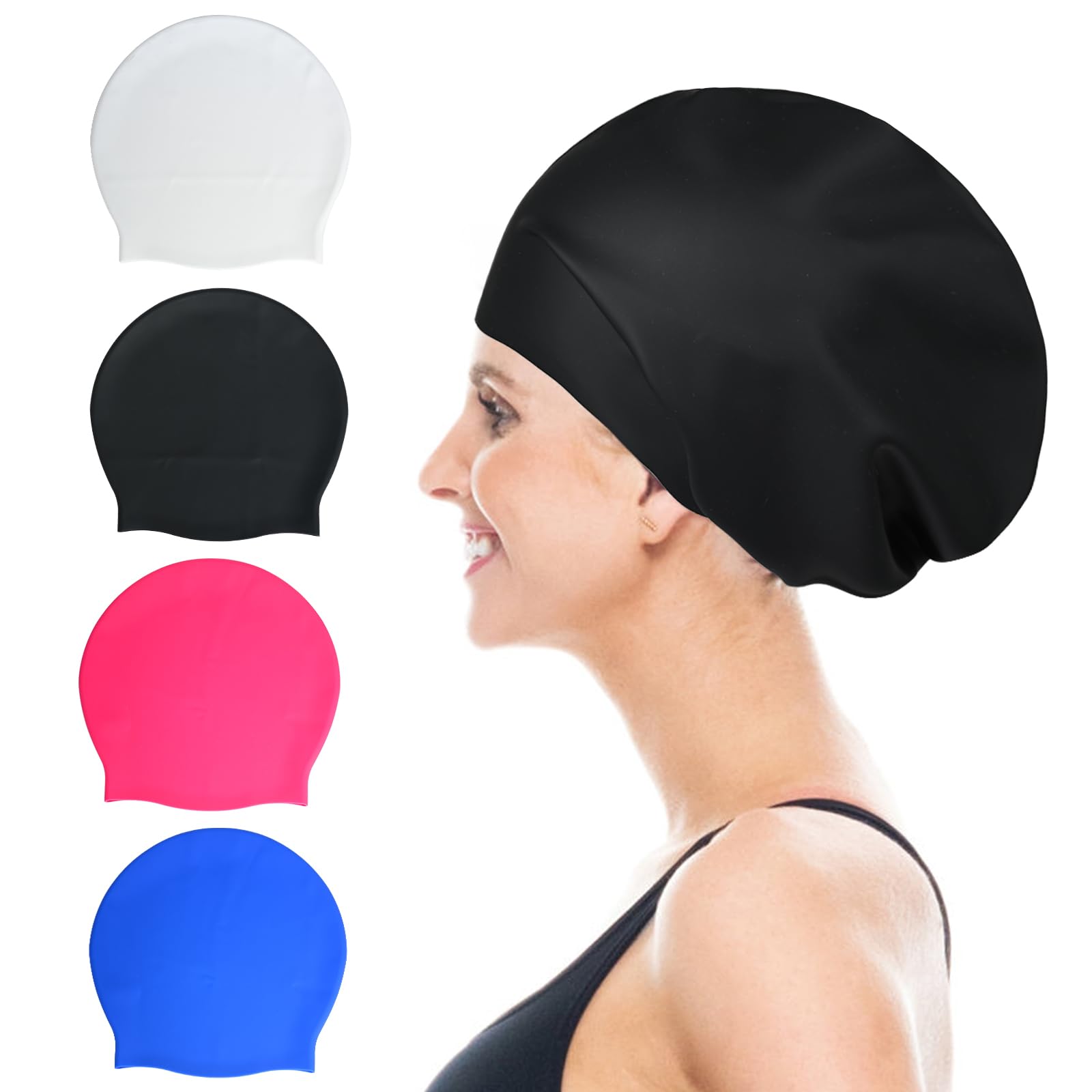 Swimming Cap for Long Hair, Extra Large Swimming Cap for Women Waterproof Silicone Swimming Hat for Long Hair, Weaves, Braids, Afro, Adult Swimming Hat Swim Cap (BLACK)