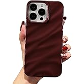 QLTYPRI Compatible with iPhone 13 Pro Max Case, Cute Wave Water Ripple Pattern Case for Girls Women, Slim Satin Glossy Soft Silicone TPU Bumper Shockproof Protective Phone Cover - Wine Red