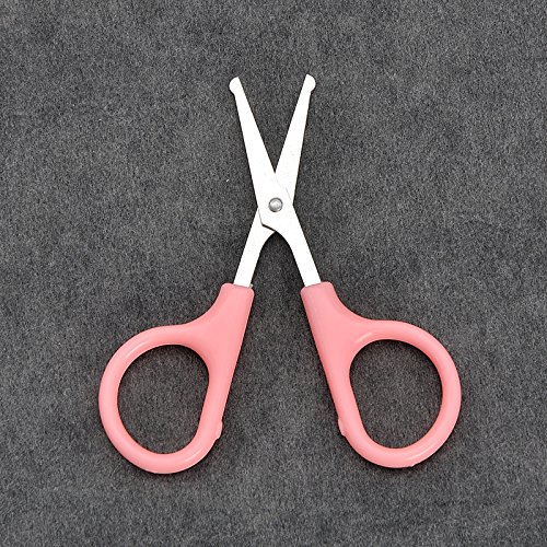 2 Pcs Stainless Steel Safety Round Tip Scissors Professional Personal Care for Nose Ear Beard Baby Nail Makeup Tool (Plastic handle)