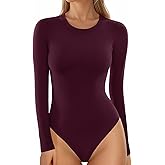 MANGOPOP Women's Crew Neck Short Sleeve Bodysuit Long Sleeve Body Suit T Shirts Basic Slim Fitted Tops