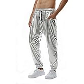 GRAJTCIN Mens Metallic Disco Pants - 70s/80s Sequin Drawstring Waist Party Club Rave Shiny Jogger