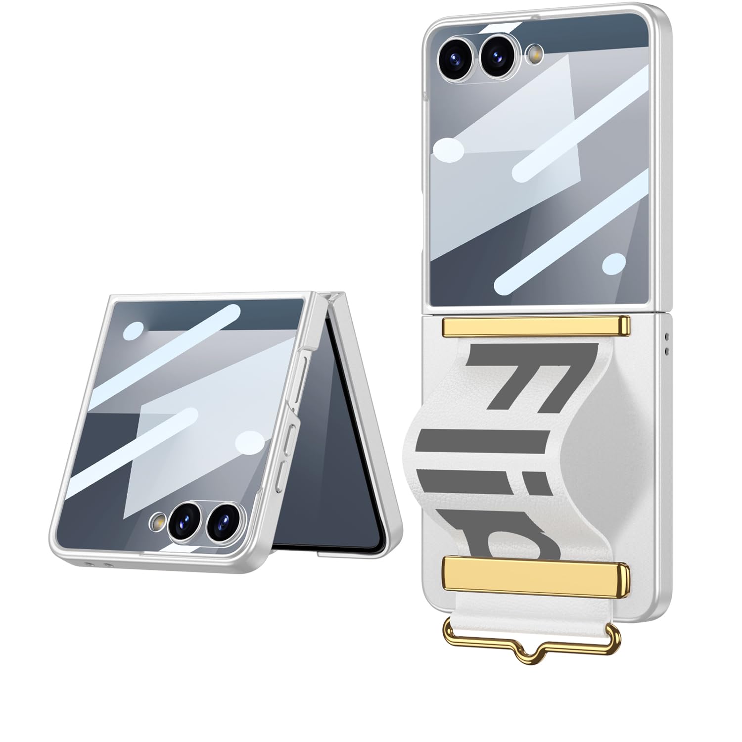 Photo 1 of SHIEID Galaxy Z Flip 7 Case with Leather Wrist Strap, Ultra-Thin Matte PC Protective Cover with Small Screen Protector, Shockproof Slim Hard Shell for Samsung Z Flip7, Silver