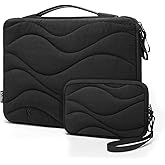 MOSISO 360 Protective 13-14 inch Laptop Case, 13.3 inch Puffy Laptop Sleeve Compatible with MacBook Air/Pro 13/Pro 14, HP Dell Acer ASUS, Hill Lines Quilted Side Open Bag with Handle&Small Case,Black