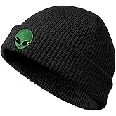 Koesnbre Black Alien Embroidered Beanie Hats for Men Women, Winter Funny Knit Hat, Alien Stuff Accessories Gifts