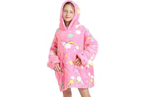 Wearable Blanket Sweatshirt for Girl, Premium Hoodie Blanket Teenager & Kids Sizes, Super Soft Warm Cozy Throw for 7-14 Years