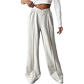 WDIRARA Women's Crossover V Waist Baggy Sweatpants Workout Athletic Sweat Pants