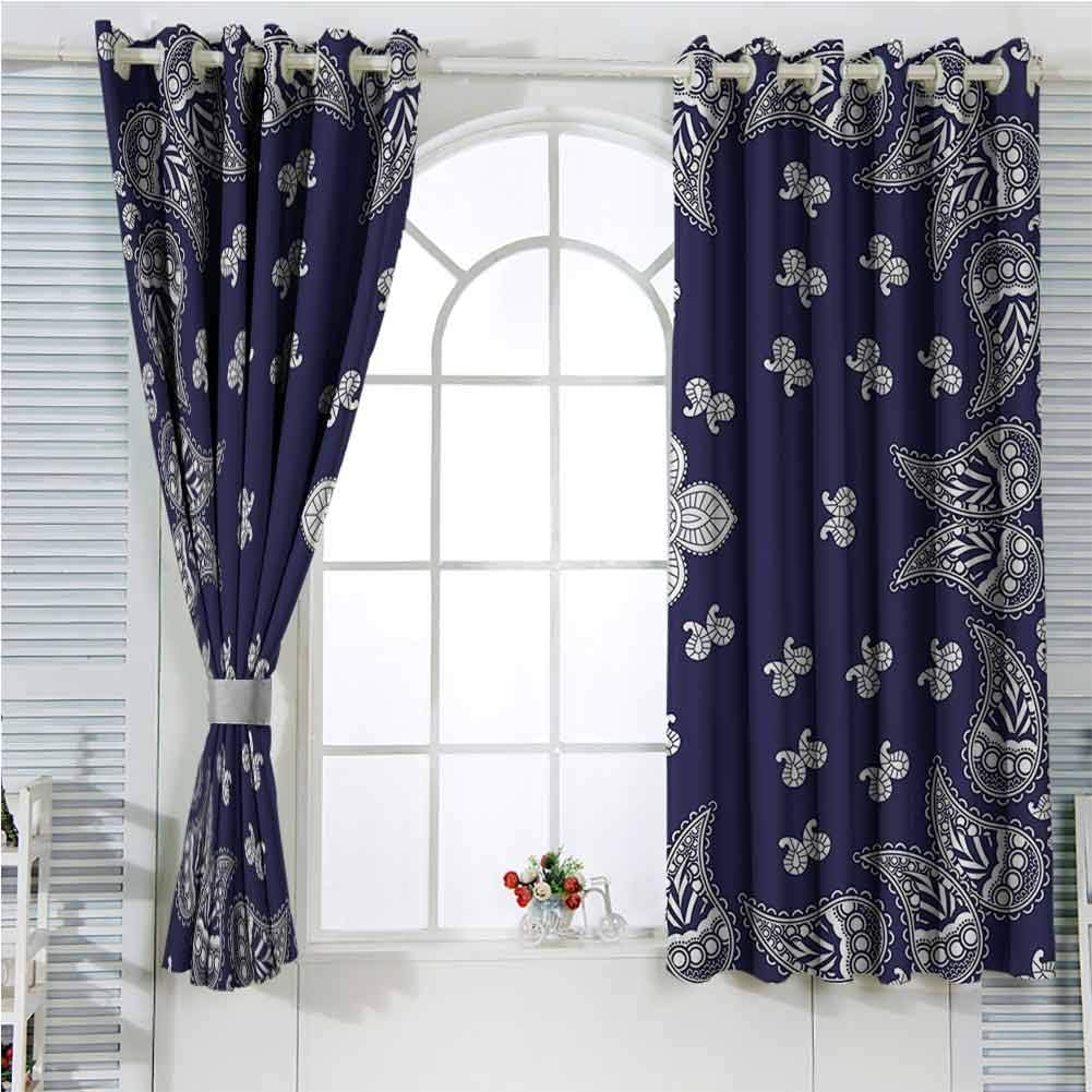 Aishare Store Navy Blue Decor Room Darkening Thermal Insulated Curtain，Paisley Pattern Themed