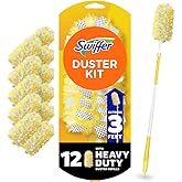 Swiffer Duster Kit with 3 ft Extendable Handle, Heavy Duty Dusting Starter Kit with 12 Refills, for Ceiling Fans, Vents and H